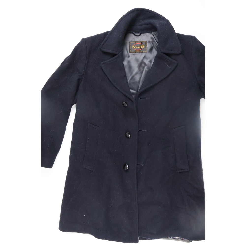 Botany 500 Mens Car Coat Navy Blue Solid 36 Wool Blend Excellent